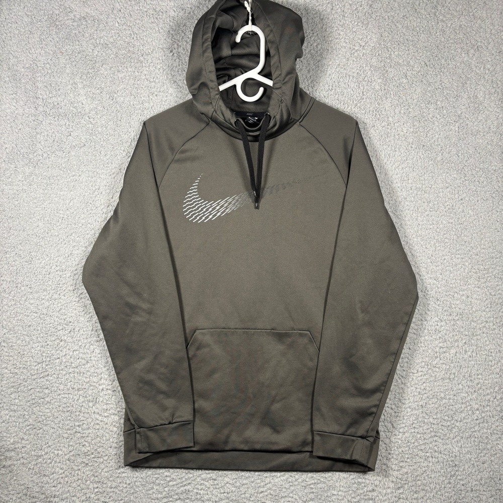 Nike Hoodie Men M Gray Dri-FIT Graphic Swoosh Pullover Performance Activewear